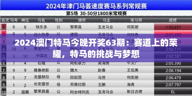 2024澳门特马今晚开奖63期:赛道上的荣耀,特马的挑战与梦想