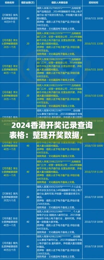 2024香港开奖记录查询表格:整理开奖数据,一目了然