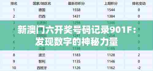 新澳门六开奖号码记录901F:发现数字的神秘力量