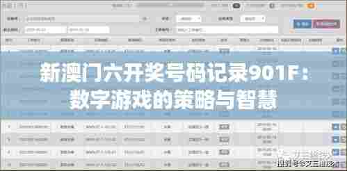 新澳门六开奖号码记录901F:数字游戏的策略与智慧