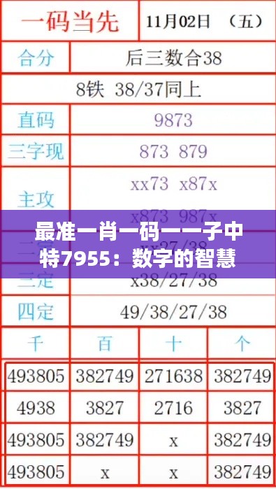 最准一肖一码一一子中特7955：数字的智慧与决策力
