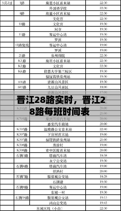 晋江28路实时，晋江28路每班时间表 