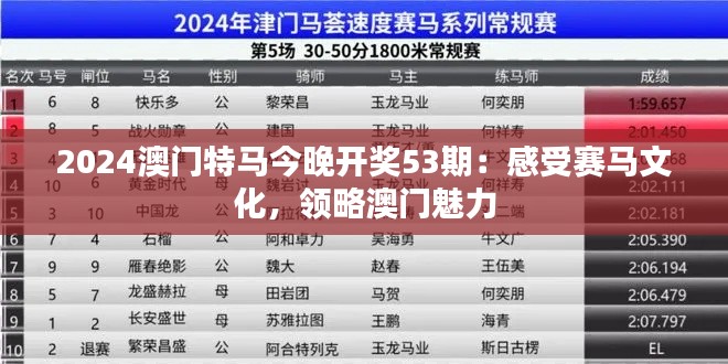 2024澳门特马今晚开奖53期：感受赛马文化，领略澳门魅力