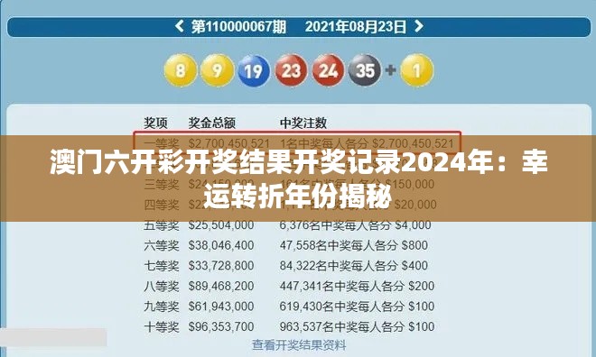 澳门六开彩开奖结果开奖记录2024年：幸运转折年份揭秘