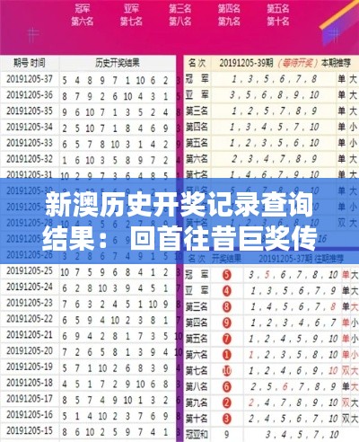 新澳历史开奖记录查询结果: 回首往昔巨奖传奇