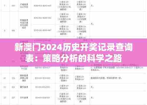 新澳门2024历史开奖记录查询表:策略分析的科学之路