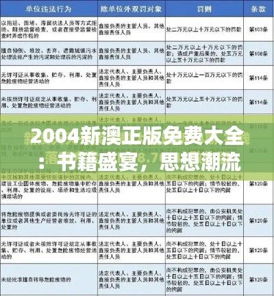 2004新澳正版免费大全：书籍盛宴，思想潮流一网打尽