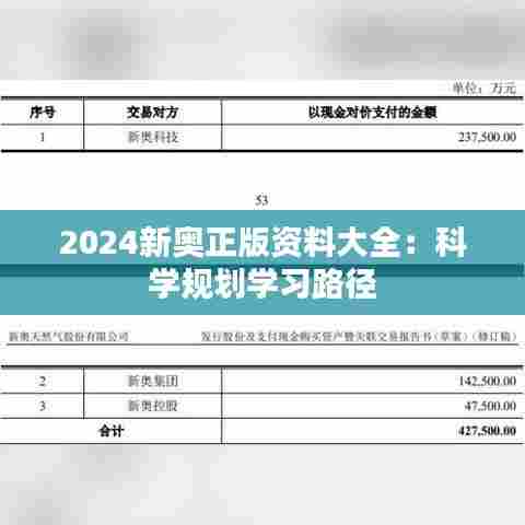 2024新奥正版资料大全：科学规划学习路径
