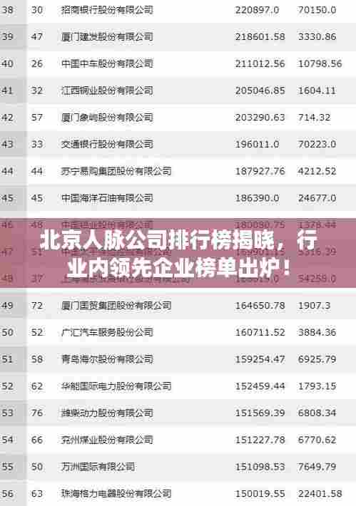 北京人脉公司排行榜揭晓，行业内领先企业榜单出炉！