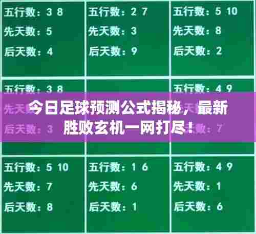 今日足球预测公式揭秘,最新胜败玄机一网打尽!