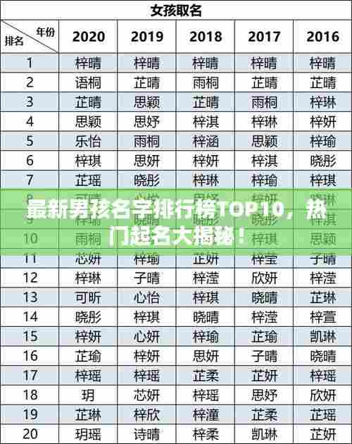 最新男孩名字排行榜TOP10，热门起名大揭秘！