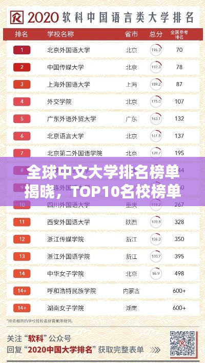 全球中文大学排名榜单揭晓,TOP10名校榜单,哪些学校名列前茅?