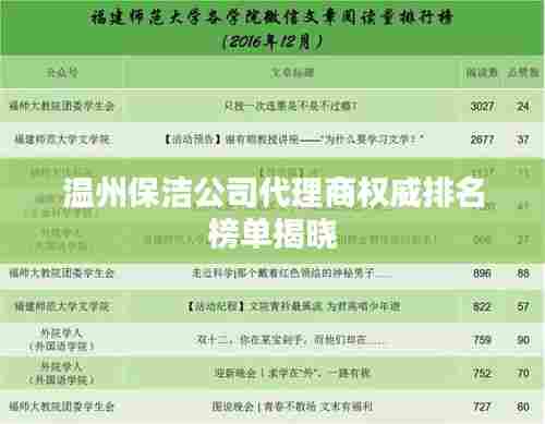 温州保洁公司代理商权威排名榜单揭晓