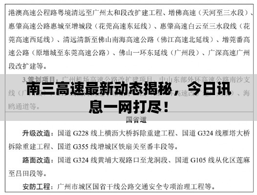南三高速最新动态揭秘,今日讯息一网打尽!