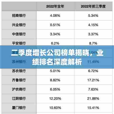 二季度增长公司榜单揭晓，业绩排名深度解析