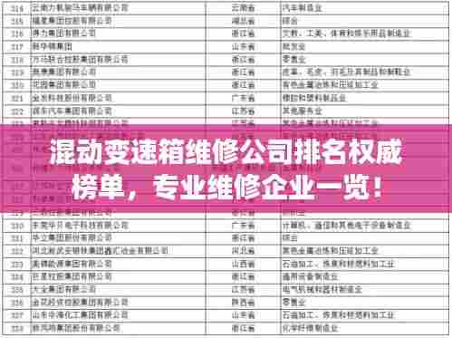 混动变速箱维修公司排名权威榜单,专业维修企业一览!