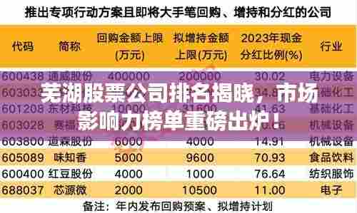芜湖股票公司排名揭晓，市场影响力榜单重磅出炉！
