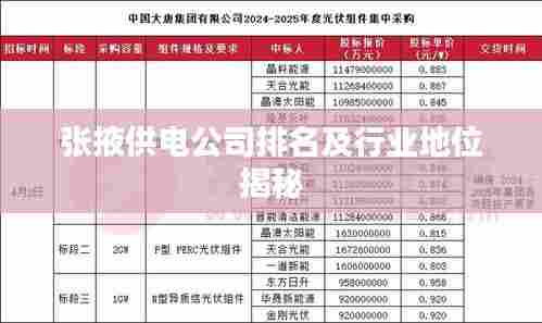张掖供电公司排名及行业地位揭秘
