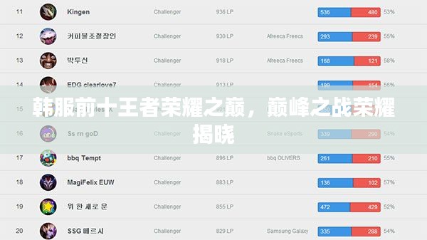 韩服前十王者荣耀之巅，巅峰之战荣耀揭晓