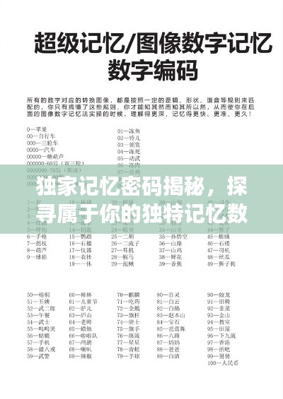 独家记忆密码揭秘,探寻属于你的独特记忆数字组合
