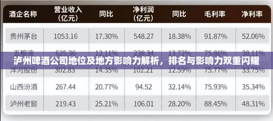 泸州啤酒公司地位及地方影响力解析，排名与影响力双重闪耀