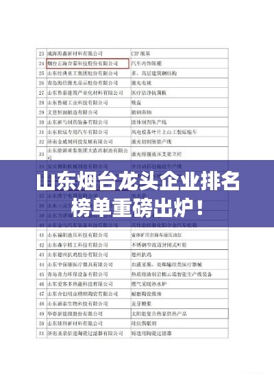 山东烟台龙头企业排名榜单重磅出炉!