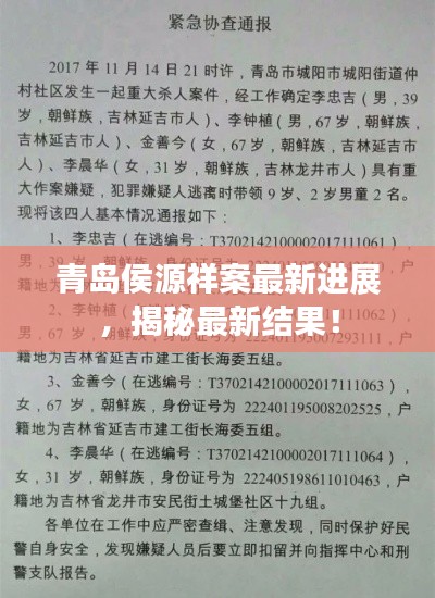 青岛侯源祥案最新进展，揭秘最新结果！